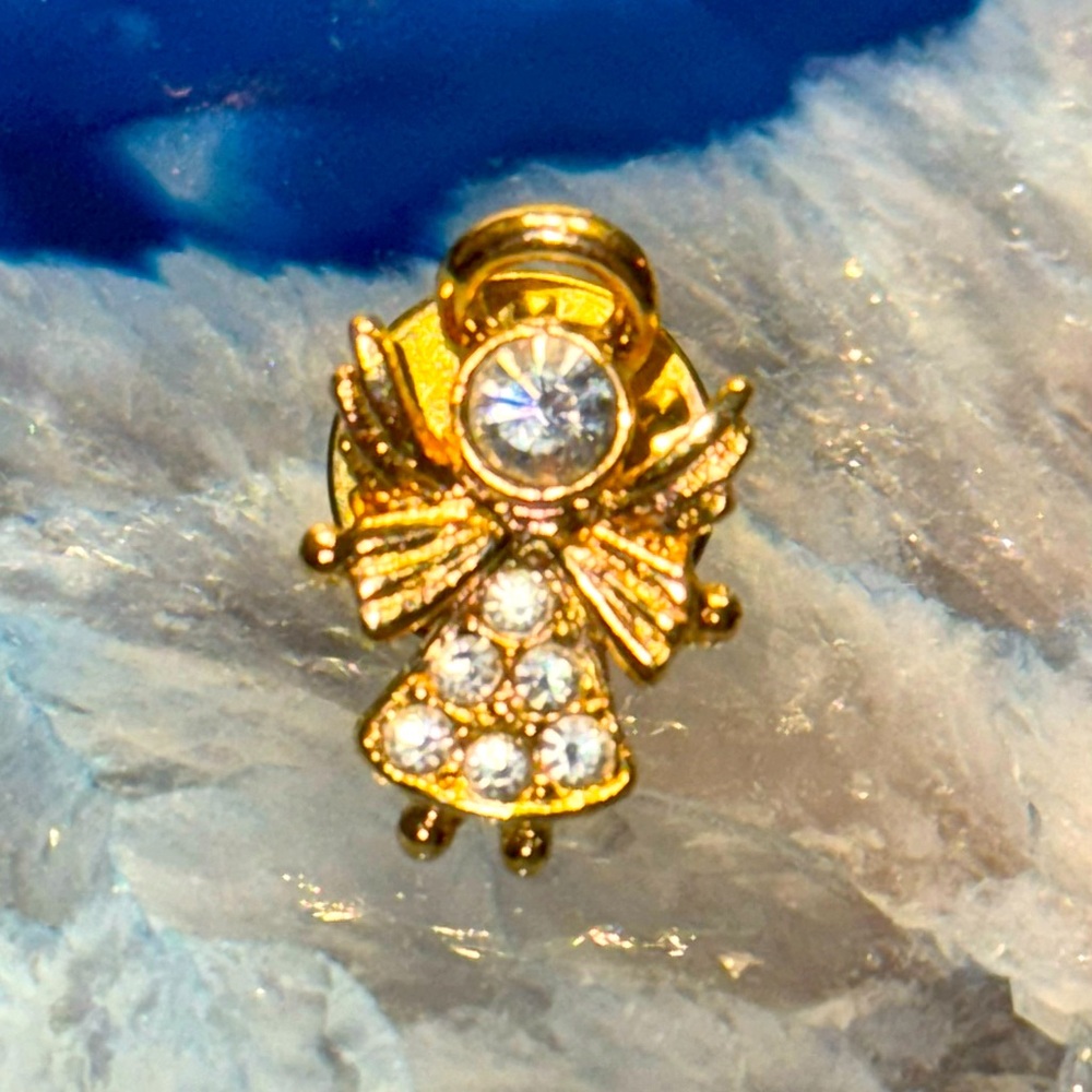 Dainty Vintage Gold-Tone Angel Pin by Camco with Crystal Accents